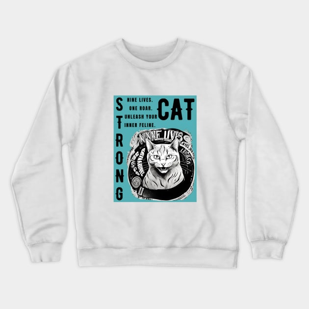 Nine Lives, One Roar: Rise Like a Strong Cat, Conquer Your Day (Intrigue, Aspirational) Crewneck Sweatshirt by Inspire Me 